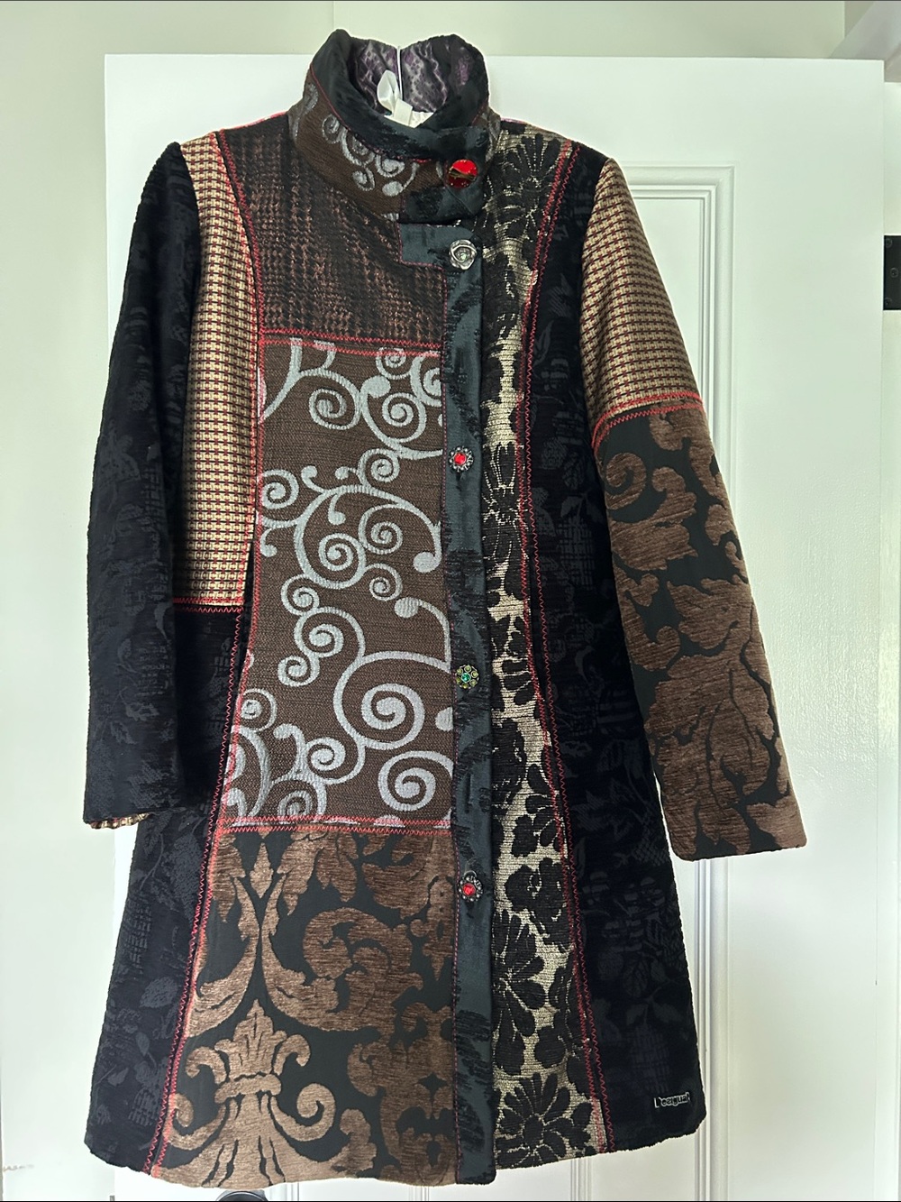 Desigual Patchwork Blazer Jacket in Brown, Black & Cream